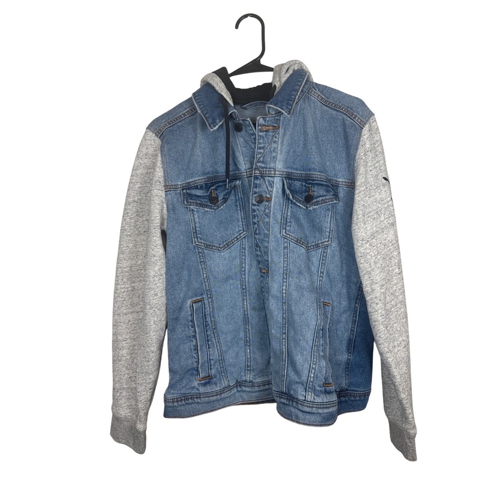Hollister Mens Advanced‎ Stretch Hooded Denim Jacket Medium Wash Blue Gray M